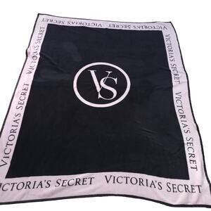 Victoria's Secret Fleece Blanket Pink Black Large Logo 50"x63" Soft Blanket